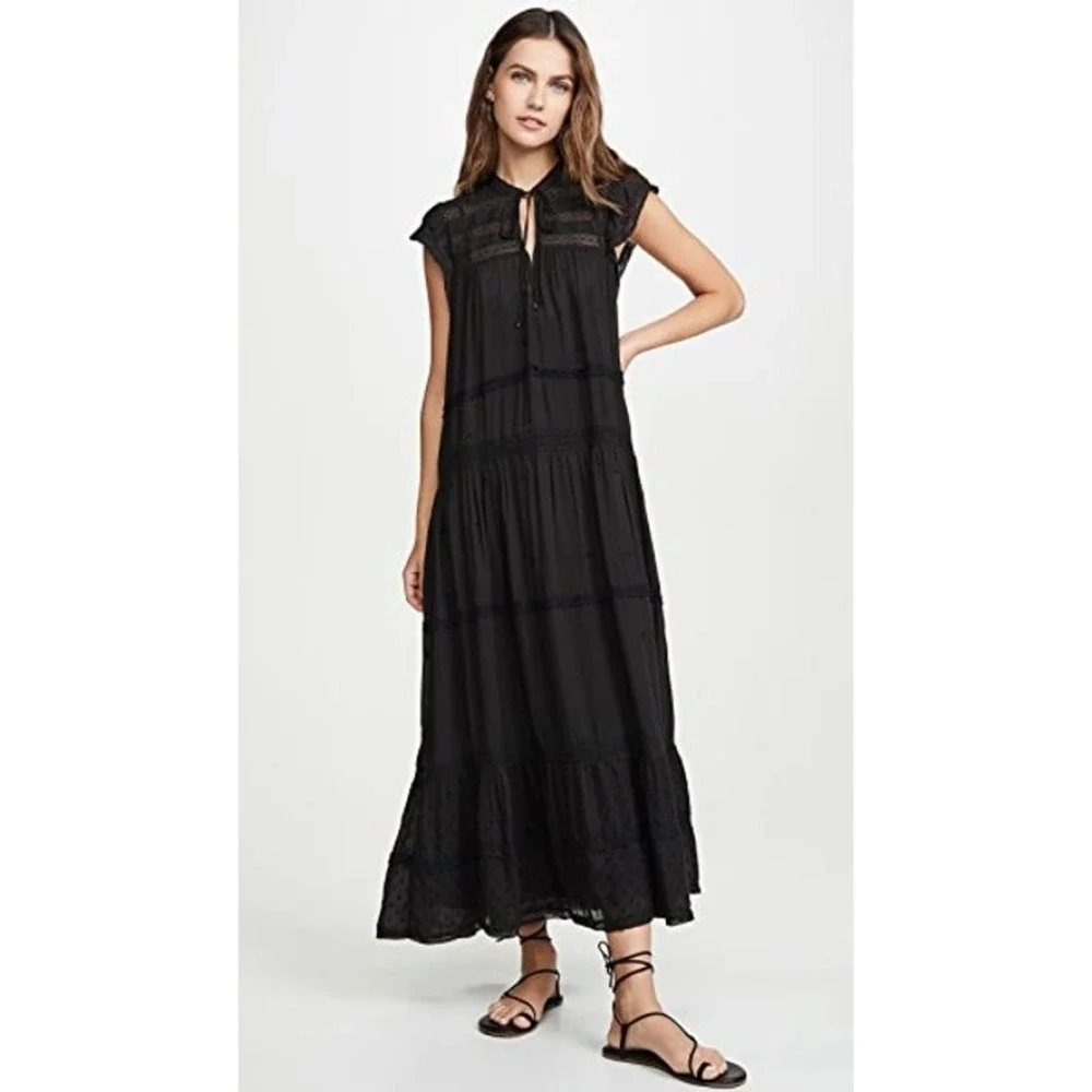 Free People Midnight Midi Dress XS Black Sheer Layered Tier Boho Maxi WhimsyGoth
